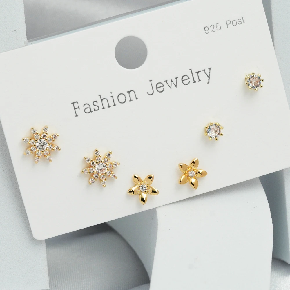 

White Crystal Korean Style Elegant Jewelry Set Piercing Earrings Gold Stud Earrings Sets for Women Girls New 2022