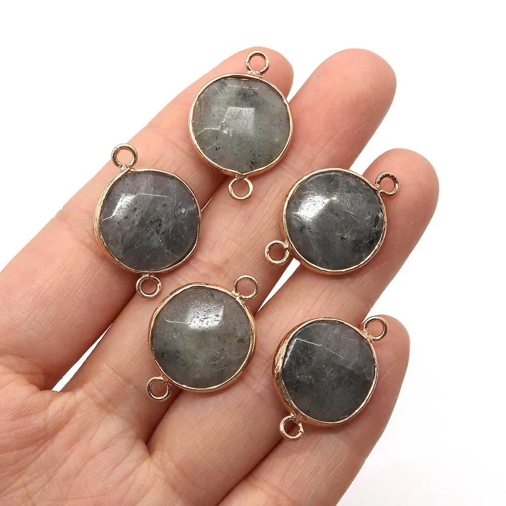 

Round Faceted Natural Stone Glitter Stone Double Hole Pendant Connector 17x25mm DIY Fashion Necklace Pendant Earring Accessories