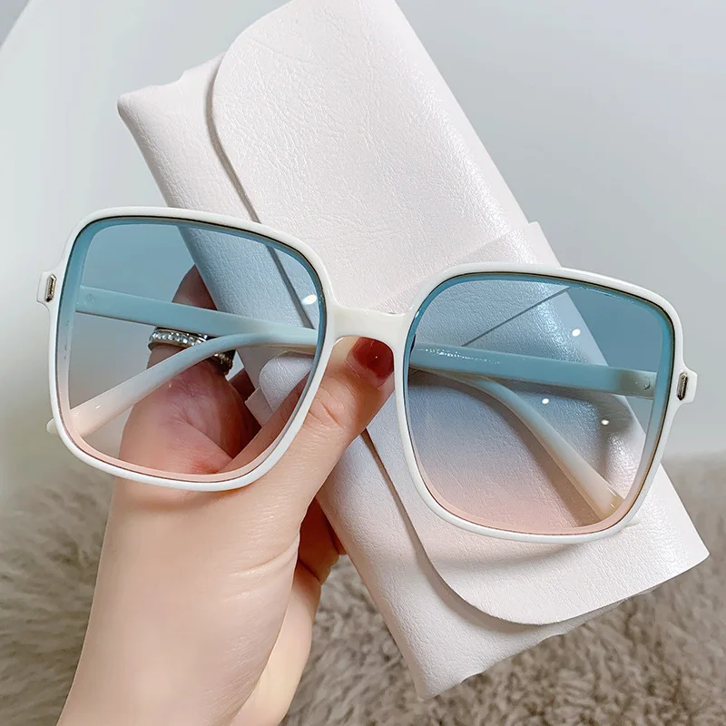 

UV400 Women Sunglasses Gradient Square Decoration Large Frame Glasses Transparent Trend Outside Glasses