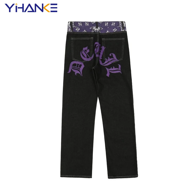 

Модные джинсы с принтом в стиле хип-хоп, Мужская брендовая одежда, американская мода, брендовые свободные прямые брюки с широкими штанинами,...