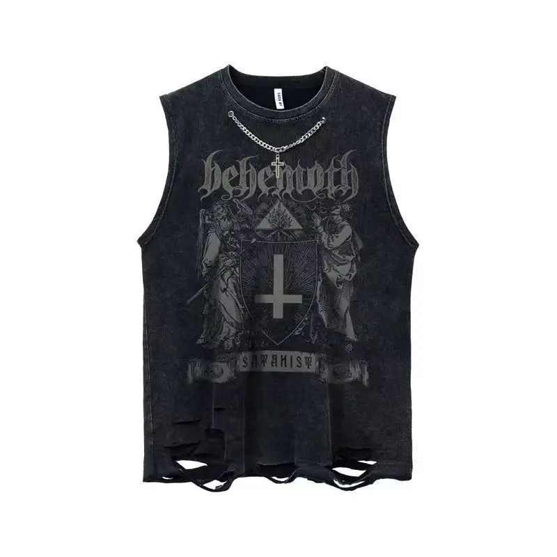 

Brand New 2023 Summer T Shirts Men Sleeveless Hip Hop High Street Fashion Ins America Streetwear Male Tops