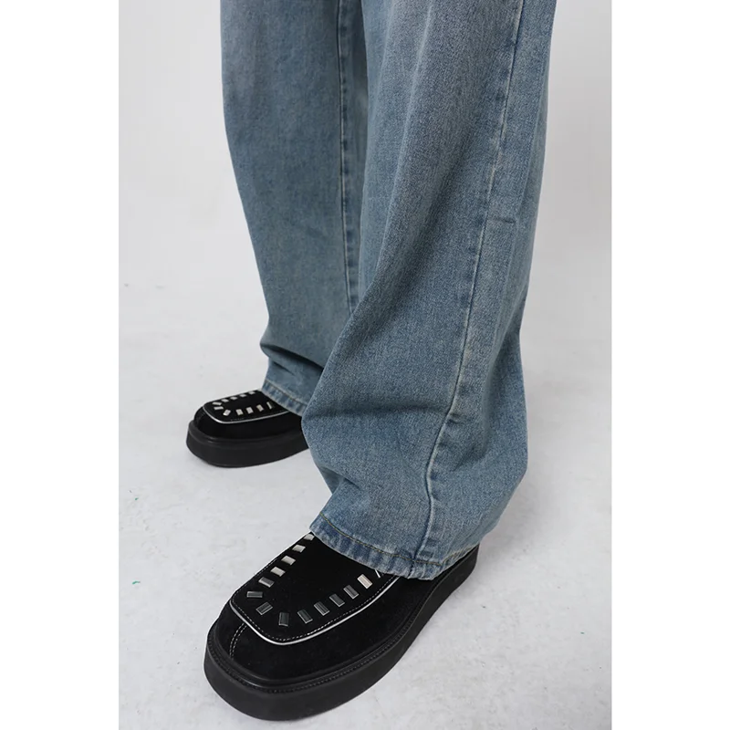 Men Clothing 2022 New Recreational Comfortable Blue Irregular Jeans Loose Temperament Versatile Wide Leg Trousers Autumn Female