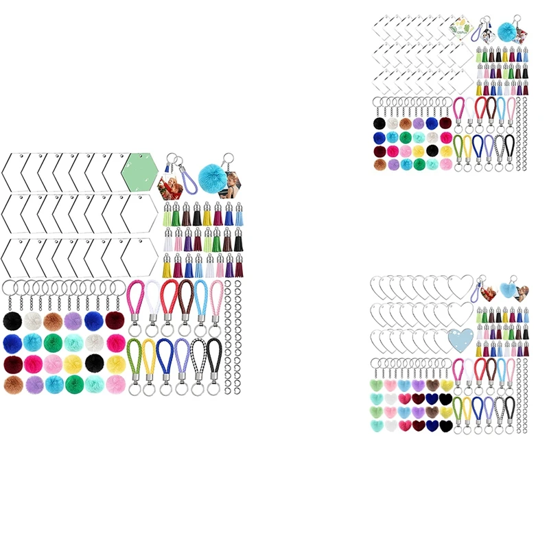 

126Pcs Acrylic Keychain Blanks Tassels, Transparent Acrylic Key Chain Embryo Accessories,For DIY Projects