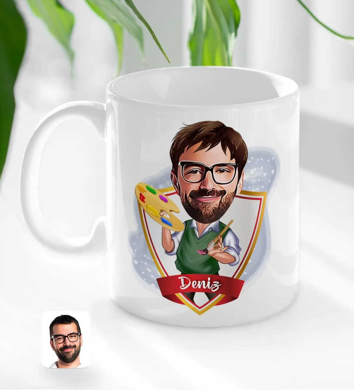 

Персонализированная Мужская карикатура художника, белая кружка
