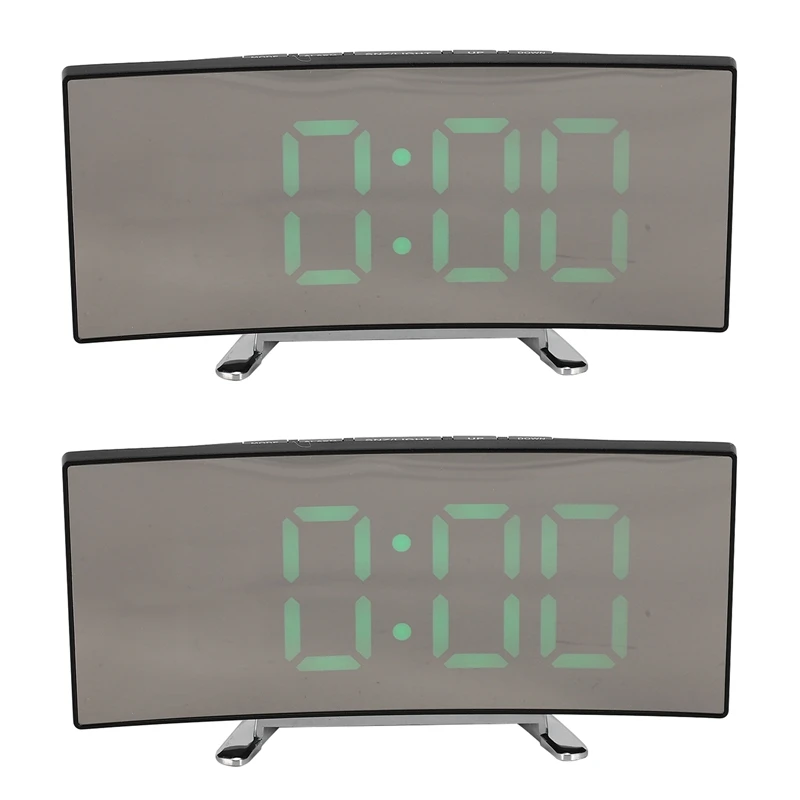 

2X Digital Alarm Clock, 7 Inch Curved Dimmable LED Screen Digital Clock For Kids Bedroom, Green Large Number Clock