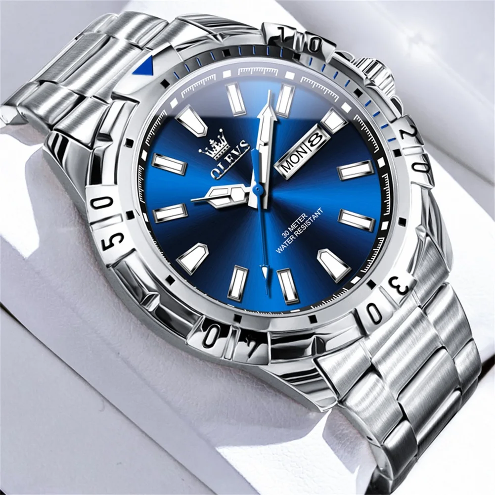 Мужские водонепроницаемые кварцевые часы с отображением даты и недели