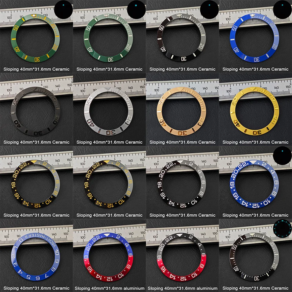 40*31 6 мм наклонный сине-зеленый светящийся керамический алюминиевый безель