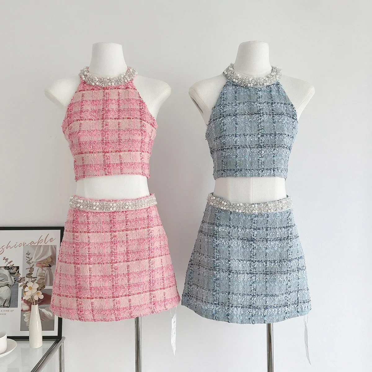 Маленький аромат модные твидовые бусины сексуальное тонкое облегающее платье