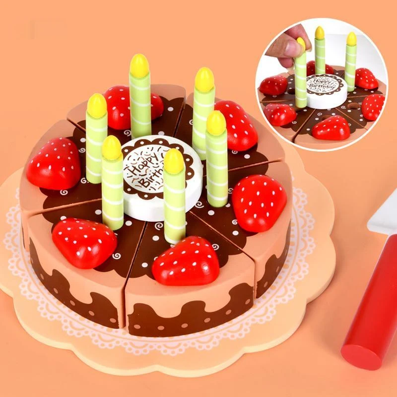 

Wooden Birthday Cake Food Toy Children Pretend Play Kitchen Cutting Toys Imitation Game For Kids Houseplay Game Puzzle Set