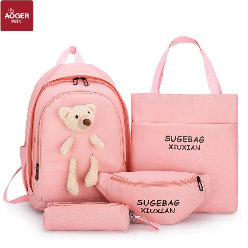 

Aoger Schoolbag Pencil Case Handbag Backpack Female Junior High School and College Student Mori Style Four-Piece Backpack Kawaii