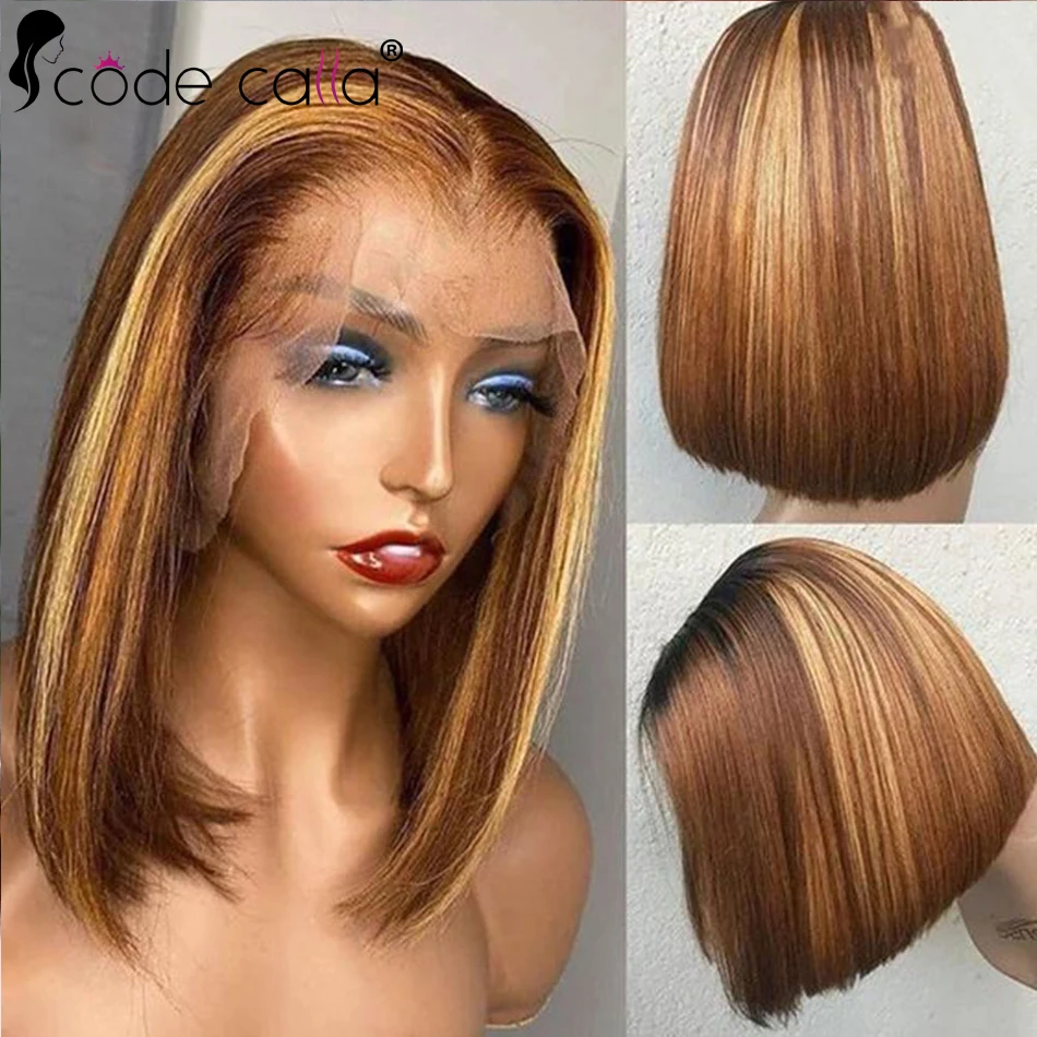Parrucche Frontali Bob Capelli Umani Trasparente 13X4 Parrucca Anteriore In Pizzo Dritto Per Le Donne Parrucca Glueless P4/27 Brasil Pre Pizzicato