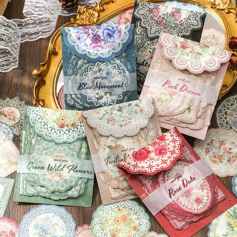 

MOHAMM 30pcs Lace Flower Rose Plant Paper Memo Pad for Scrapbooking DIY Decorative Material Collage Journaling Gift