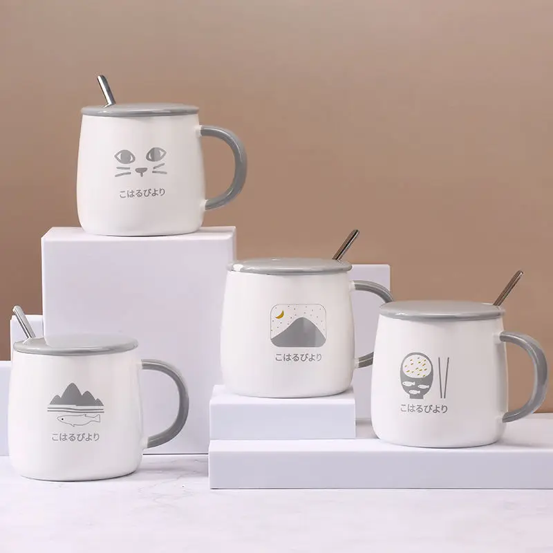 

Кружка в стиле Харадзюку, простая керамическая чашка в стиле ретро с крышкой, ложкой, чашка для питья, домашняя чашка для завтрака, чашка для ...