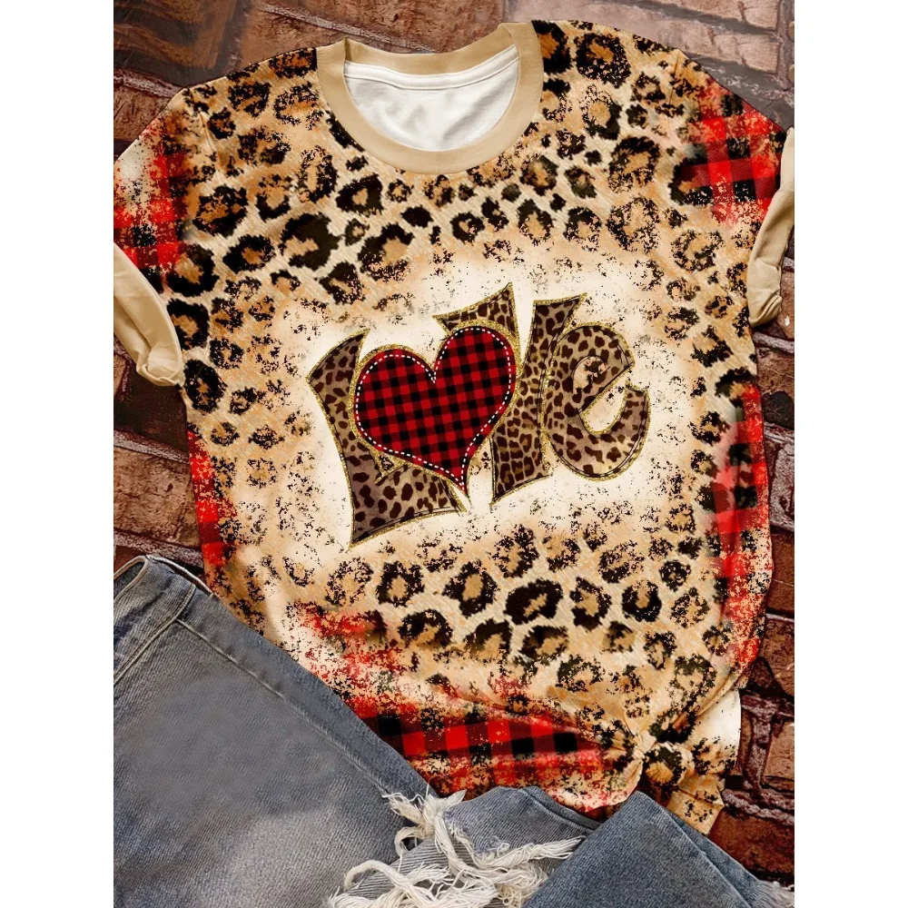 

Женские хлопковые футболки с леопардовым принтом в клетку