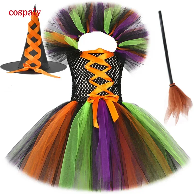 Костюм ведьмы на Хэллоуин для детей нарядное платье-пачка девочек платье шляпа