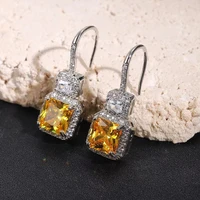 noble earrings gorgeous square yellow cubic zirconia drop earrings women wedding elegant party crystal accessories lady jewelry
