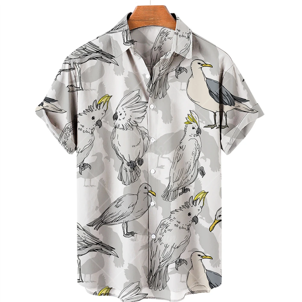 2022 New Men's Shirts 3D Bird Parrot Flamingo Print Fashion Casual Short Sleeve Cardigan Large Size