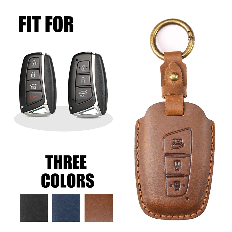 

Genuine Leather Keychain for Hyundai I20 Ix35 I40 I10 Kona Tucson 2022 Veloster Handmade Key Case Car Accessories Interior