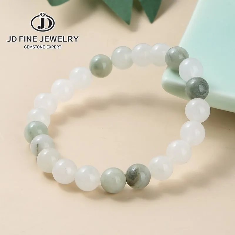 

JD Natural Ice Green Jade Bead Bracelets Women Round Jasper Beads Strand Handmade Bangles Yoga Energy Balance Wristband Jewelry