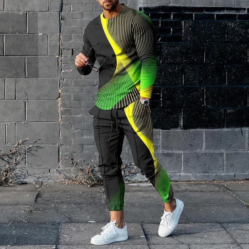 Summer Tracksuit Men's Long Sleeve T-Shirt  2 Piece Set 3D Printed Street Best Style Oversized Jogging Suit Casual Trousers