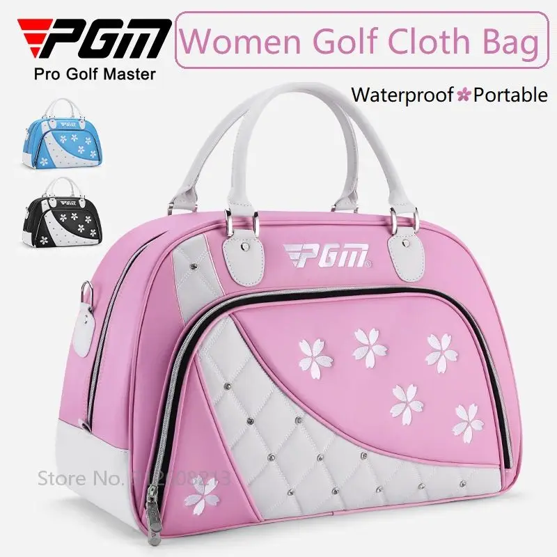 PGM Women Waterproof Golf Clothing Bag Lightweight Fashion Golf Sneaker Bag Flower Big Capacity Handbag with Shoulder Belt