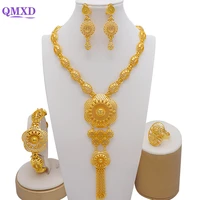 nigeria african flowers 24k gold color jewelry sets for women indian long tassel necklace set bridal accessory wedding jewelry