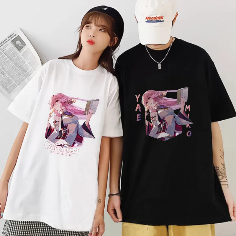 

Genshin Impact Shirt Yae Miko High Quality Women Men Clothing Graphic Tees 100% Cotton Streetwear Summer Unisex Tops Comic Print