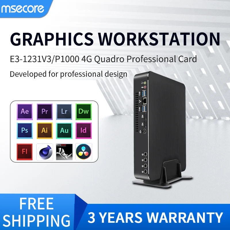 Msecore Intel E3-1231V3 P620 P1000 T1000 Профессиональный выделенный карточный мини-ПК Windows 10 Linux