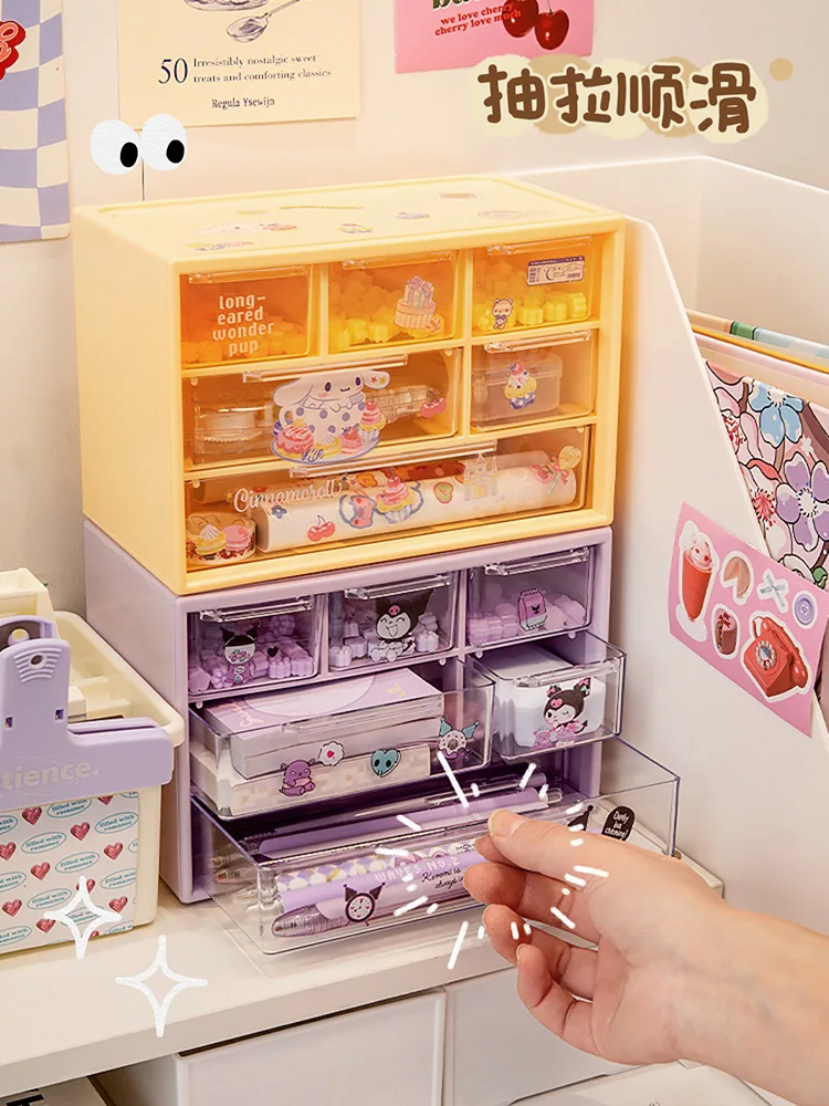 

Sanrio Kawaii Storage Shelf Cartoon My Melody Hellokittys Kuromi Cinnamoroll Pompom Purins Cute Drawer Storage Box Desktop