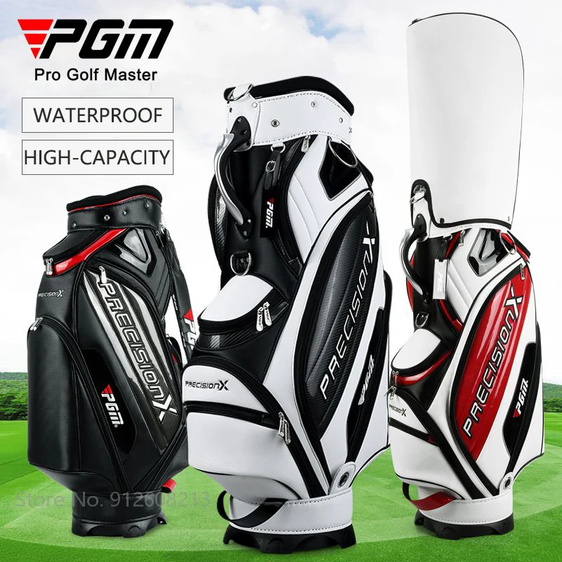 PGM Men Waterproof Golf Standard Bag Golf Bags PU Leather Golf Stand Bag Can Hold All Sets Clubs Big Capacity Travelling Pack