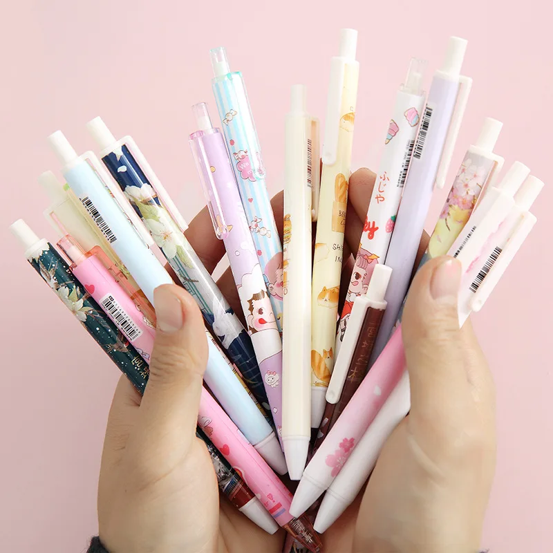 5Pcs/Set Cute Peach Macaroon Color Retractable Gel Pen Black Ink Signature Writing for Kids School Office Kawaii Stationery |