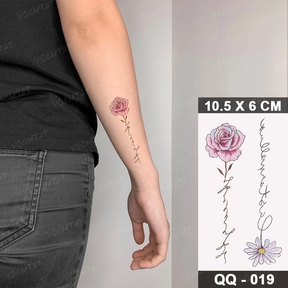 

Kids Small Fresh Waterproof Temporary Tattoo Sticker Watercolor Rose Feather Ankle Flash Transfer Fake Tatoo Body Art Women Men