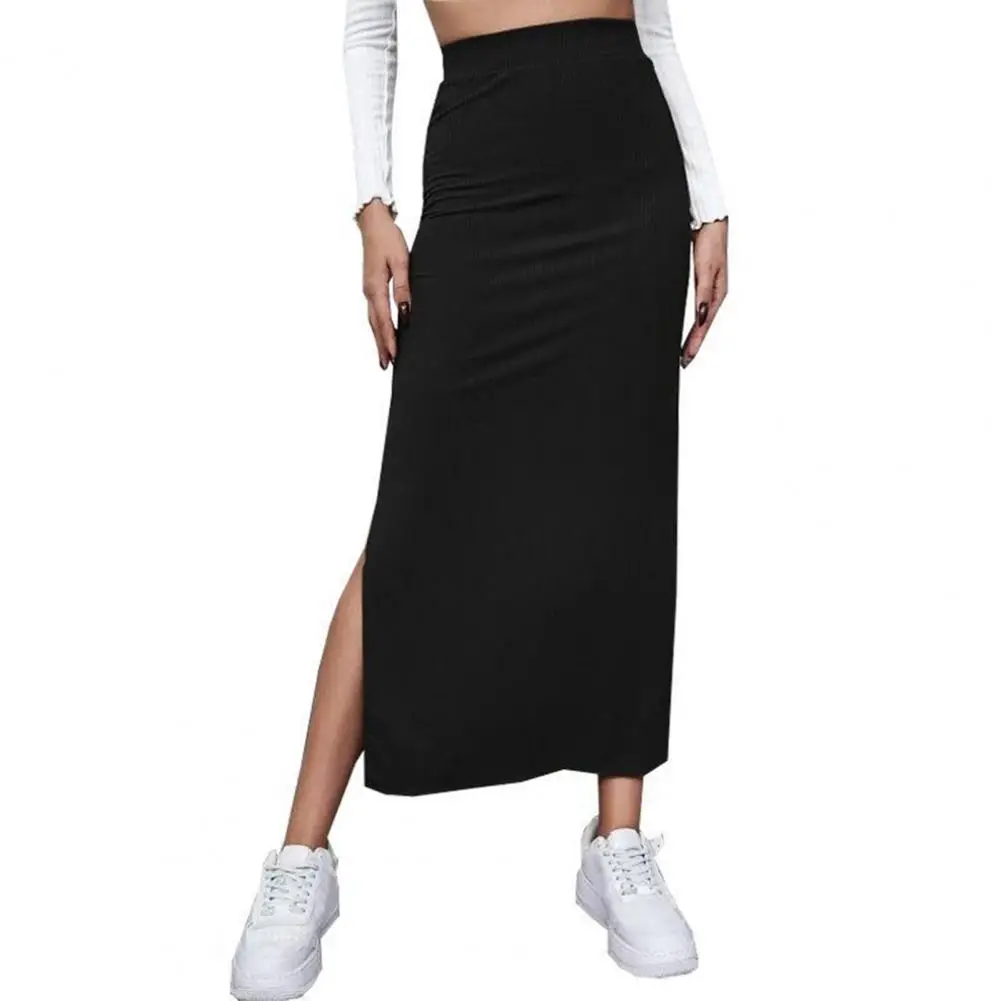 

Women Midi Skirt Elegant Office Lady Skirt High Waist Slim Fit Side Split Hem for Workwear Professional Attire Side Slit Midi