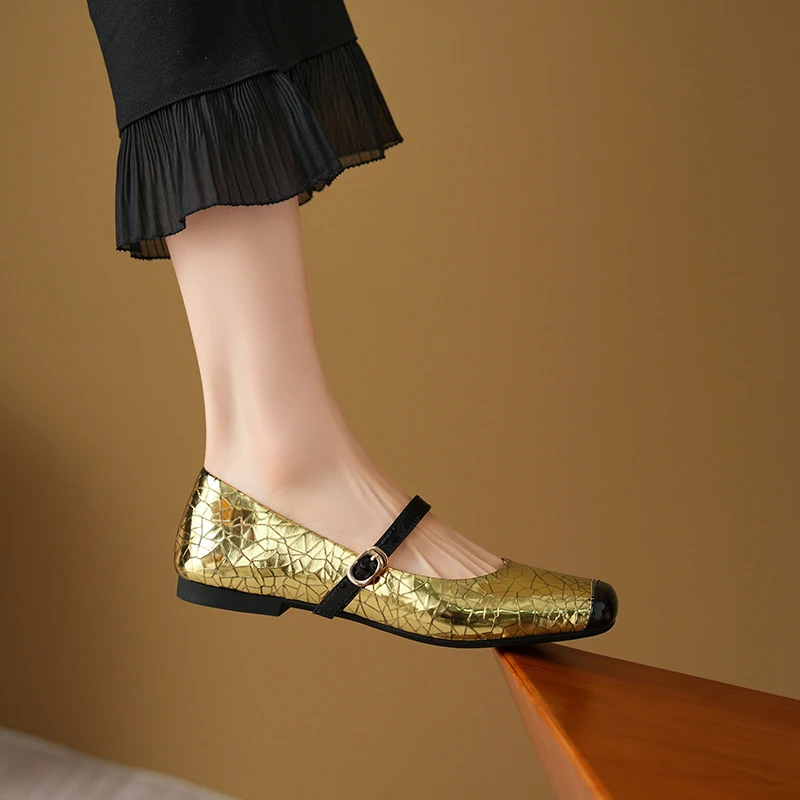 Женские балетки Мэри Джейн из металлизированной кожи блестящие крокодиловые