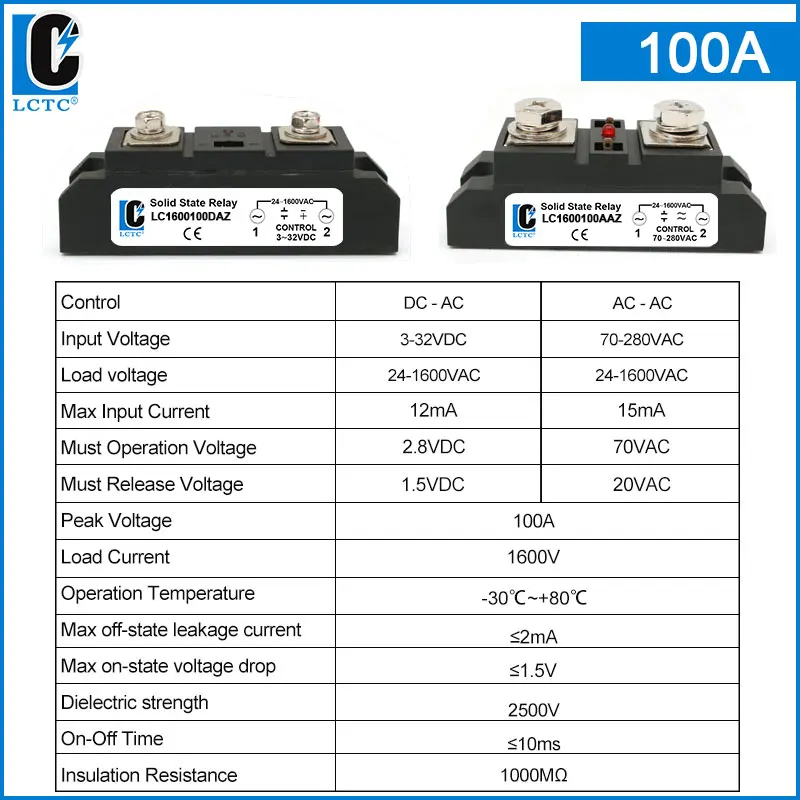 

Промышленное твердотельное реле LCTC SSR DC В AC 60A 100A 120A 150A 200A 250A 300A 350A 400A, реле высокой мощности AC в AC