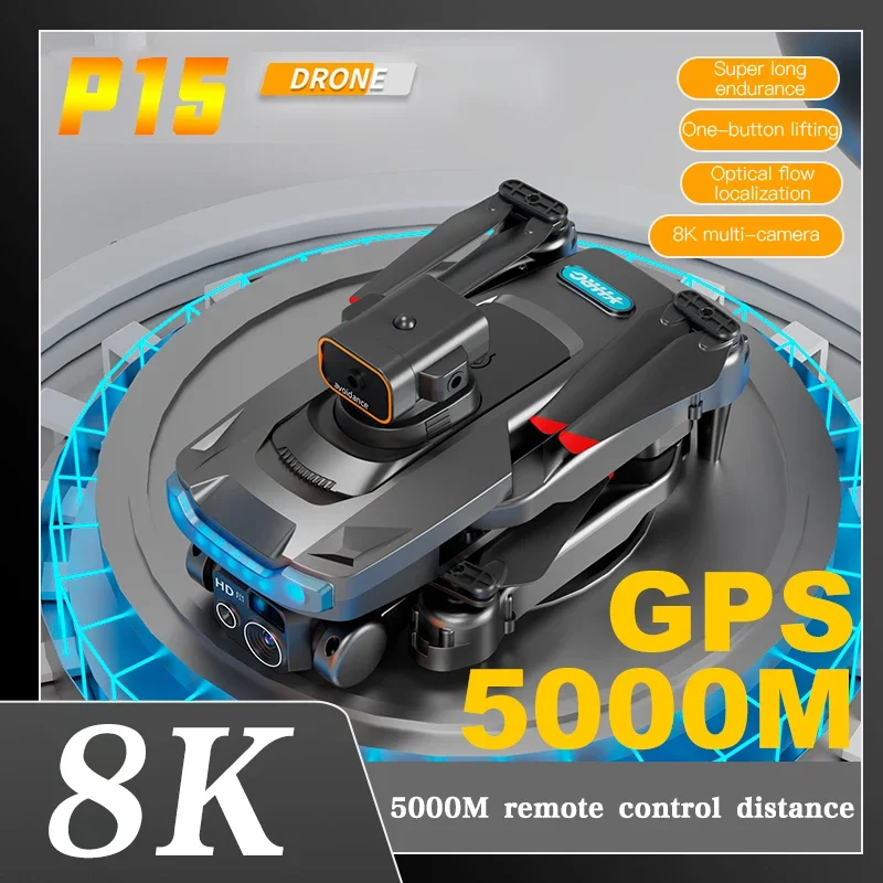 

Профессиональный Дрон P15 8K HD с двойной камерой для аэрофотосъемки, бесщеточный Радиоуправляемый препятствия, с Wi-Fi, FPV, строительный самолет, игрушка 5000 м