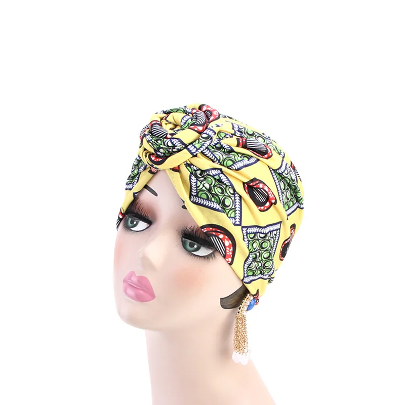 Женский тюрбан с Африканским узором Top Knot модные теплые шапки-банданы Женская