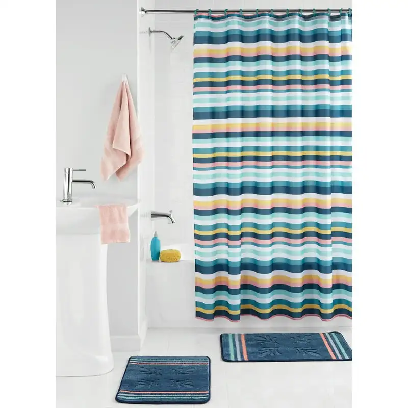 

Multicolor Striped Polyester Shower Curtain Set, 15-Piece Cortinas de baño tela impermeable Crip gang Cortinas para baño Lion