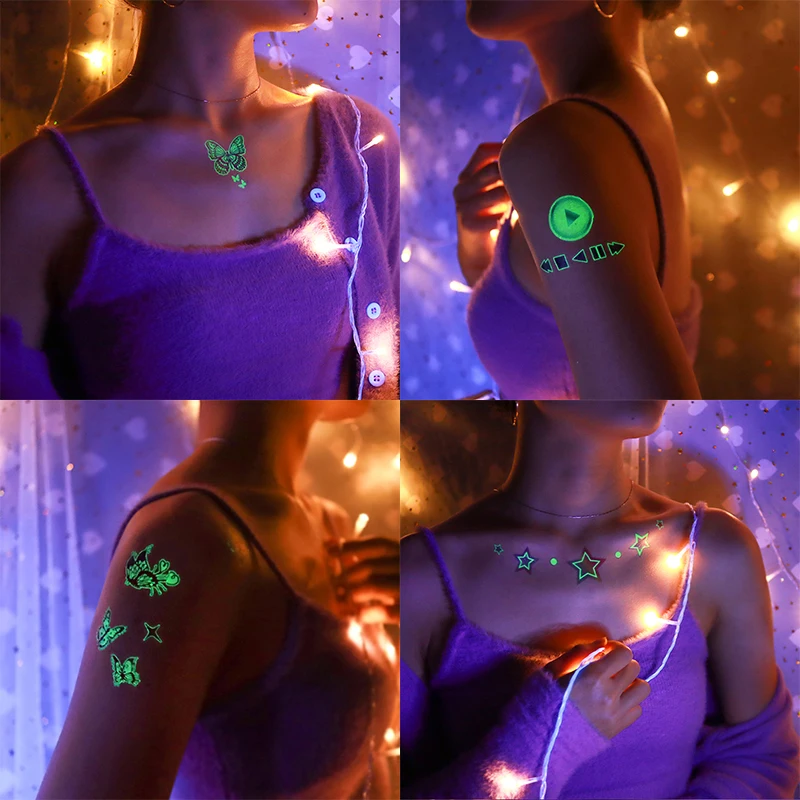 Светящиеся временные тату-наклейки VeeCharm с изображением небесного пера бабочки