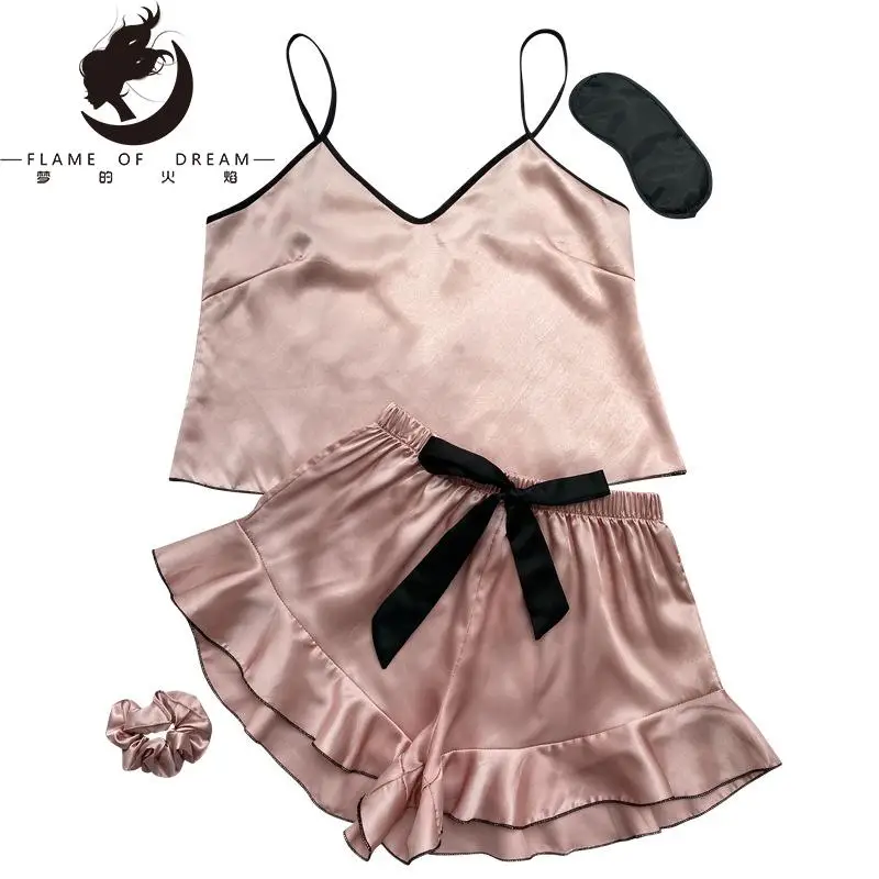 Sexy  Home pajamas Women's Summer Fashion Vest Shorts Set Home Silk Ice Silk Pajamas 3017