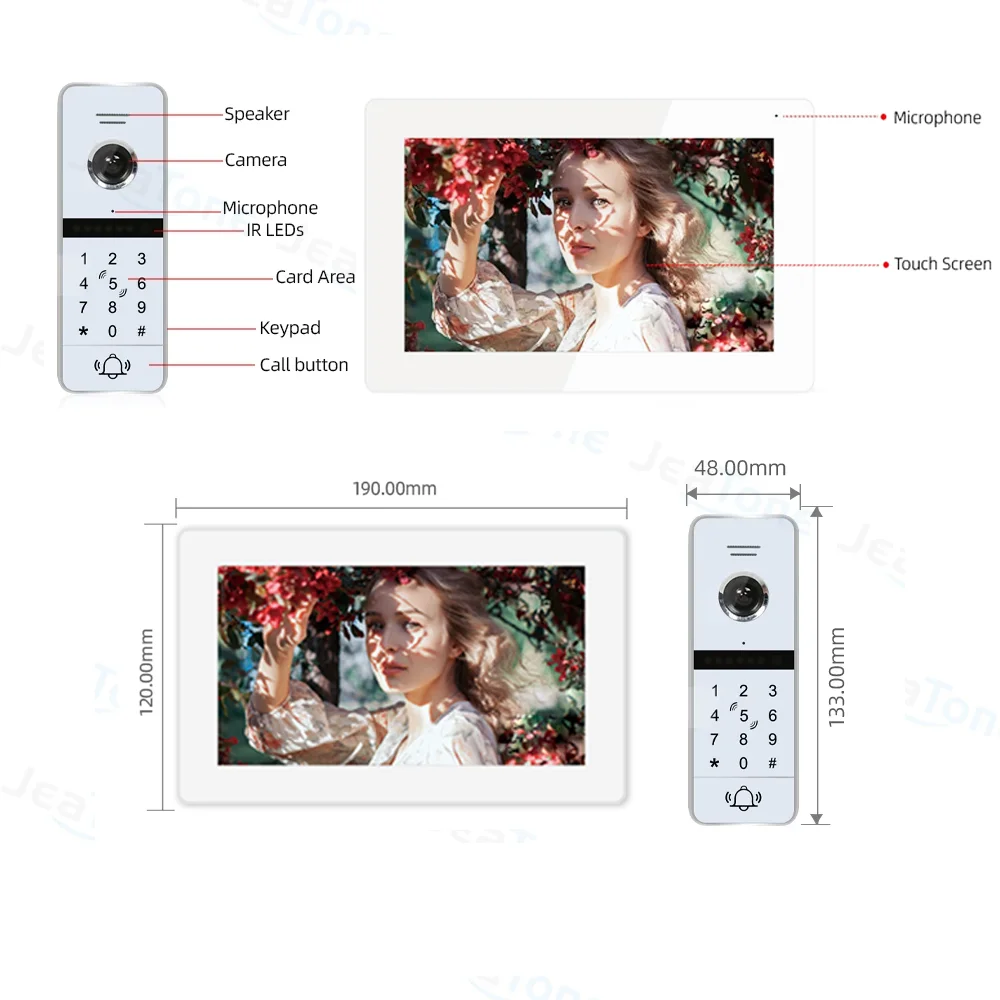 Jeatone TUYA 1080P 7-дюймовый сенсорный экран видео дверной звонок камера Wi-Fi