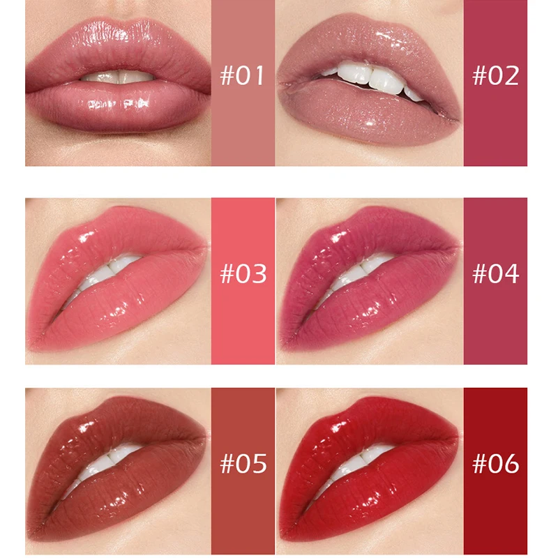 

6 Colors Mirror Lip Gloss Sexy Lipstick Lip Tint Makeup Moisturizing Plumping Lip Glaze Waterproof Non-stick Cup Women Cosmetic