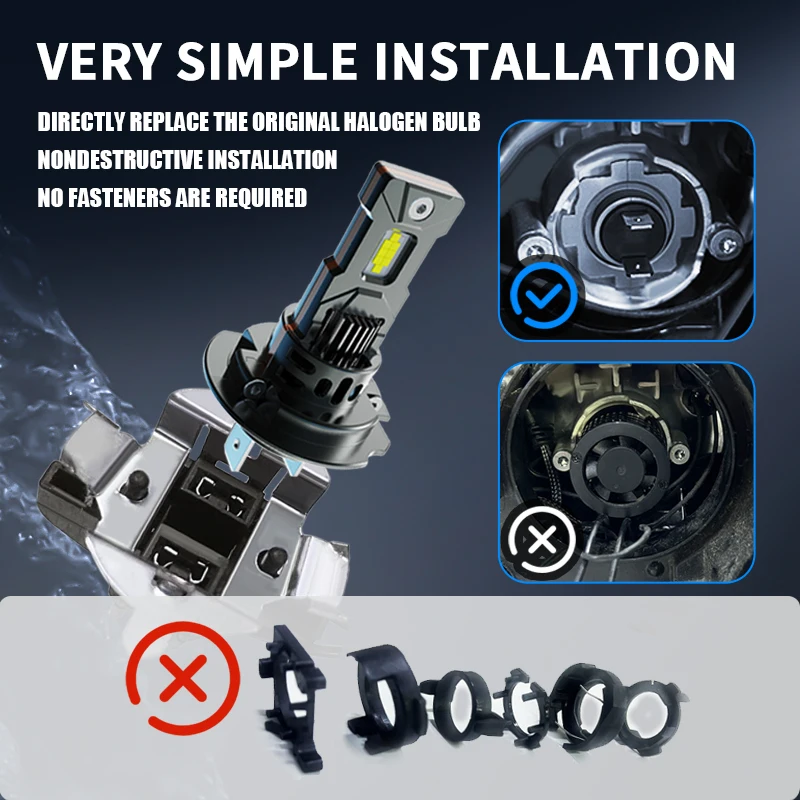 Фото Светодиодные лампы для фар H4 Canbus 30000LM 2600W, H7, H11, H1, 9005 HB3, 9006 HB4 Turbo, автомобильные фары 12V 24V №2