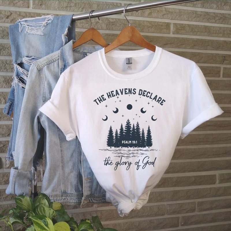 

Female Cotton High Quality T-shirt The Heavens Declare Print Womens Fashion O-Neck Clothing Tees Tops