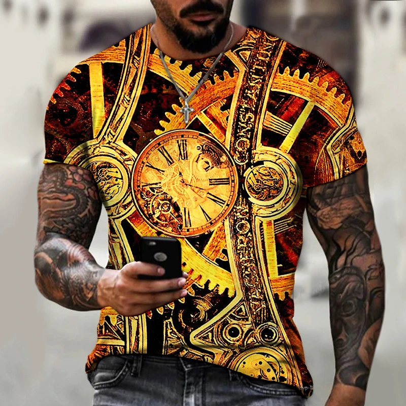 

2022 Free Shipping Time Spindle Roulette 3D Printing Lycra Polyester Short Sleeve Men's T-shirt Oversized Summer Top