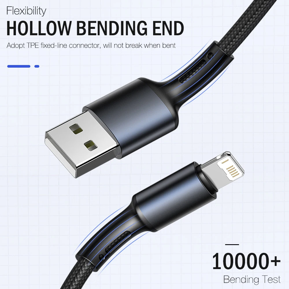 USB-кабель для быстрой зарядки iPhone 13 12 11 Pro Max X XR XS 10 8 7 6 5 s Plus SE длиной 2 м 3 кабель