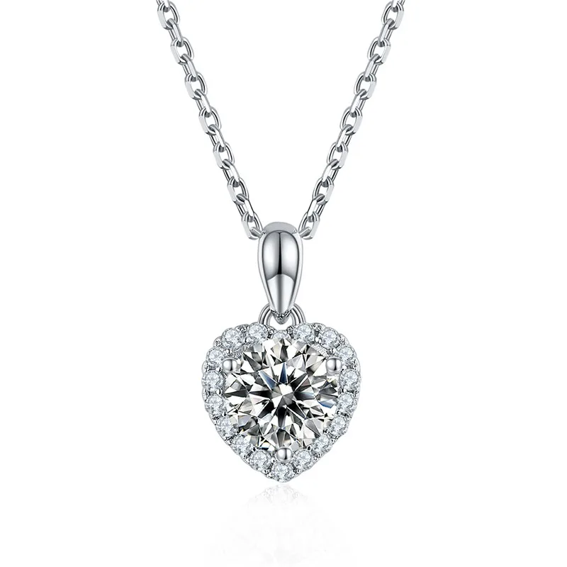 

IOGOU Real Moissanite Heart Pendant 1.0Carat 925 Sterling Silver GRA Certified Necklace 18k Gold Plated Jewelry for Women