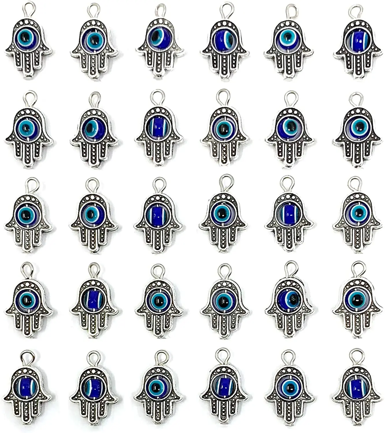 

30PCS Antique Silver Hamsa Hand Evil Eye Bead of Fatima Charms for Jewelry Making Findings DIY Necklace Bracelet Resin Charms