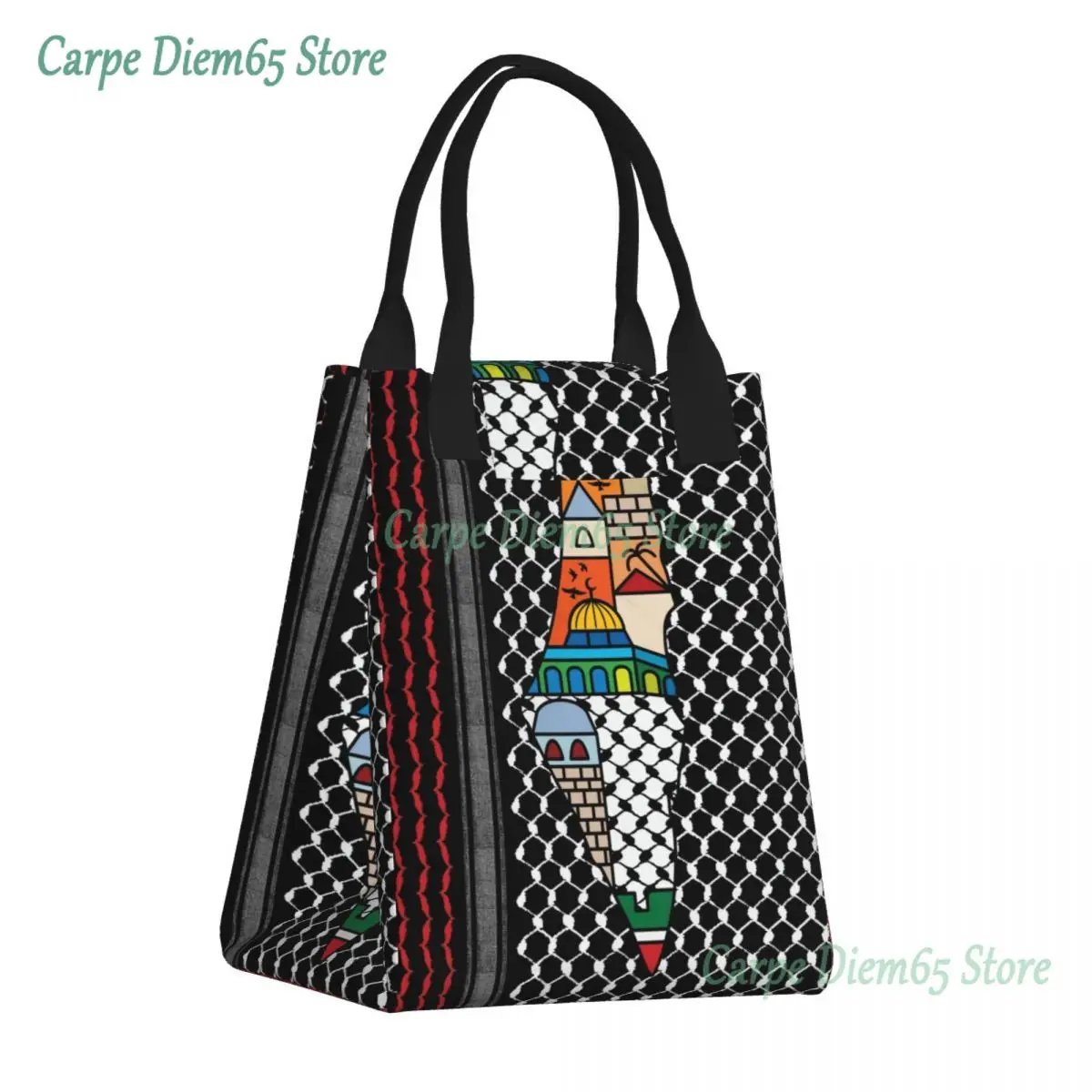 

Palestinian Map With Kufiya Hatta Pattern Lunch Box Leakproof Palestine Jerusalem Thermal Cooler Insulated Lunch Bag Tote Bags