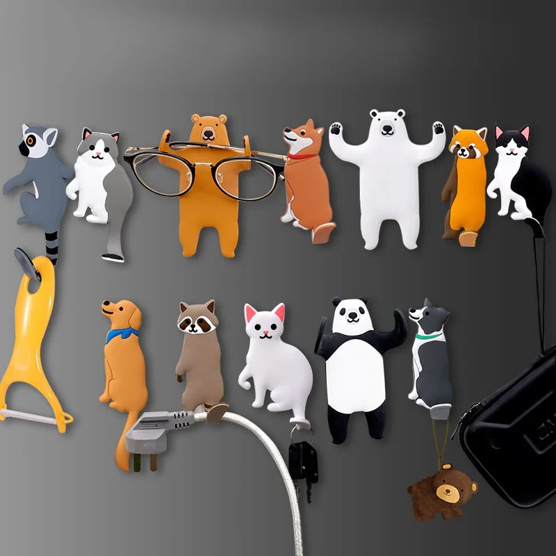 

Cartoon Animals Tail Hook Home Decor Hook Self-adhesive Punch-free Multi-purpose Hook Kitchen Bathroom Keys Towel Organizer Hook